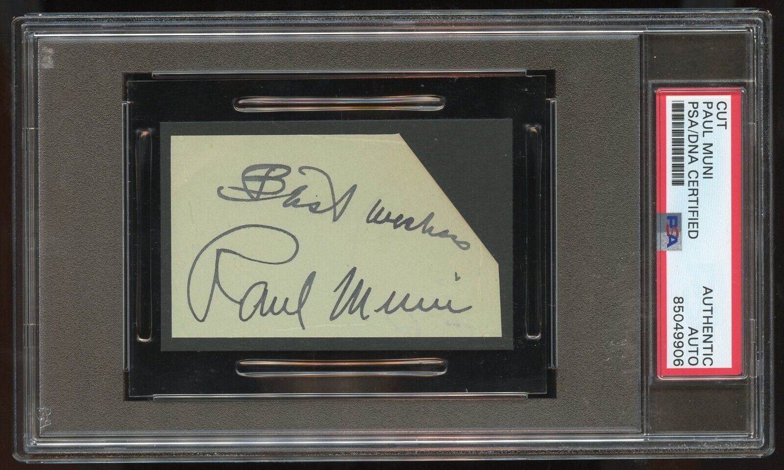 Paul Muni (d. 1967) signed autograph auto 2x3 cut Actor: Scarface PSA Slabbed