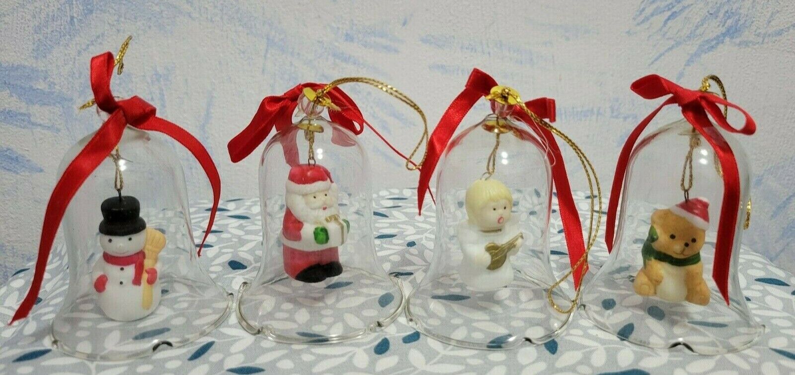 Christmas set of 4 crystal bell ornaments