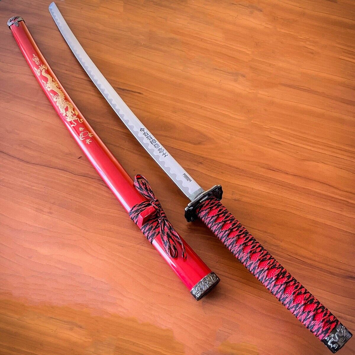 Japanese Samurai Sword KATANA High Carbon Steel Ninja RED Dragon Blade w/ Stand