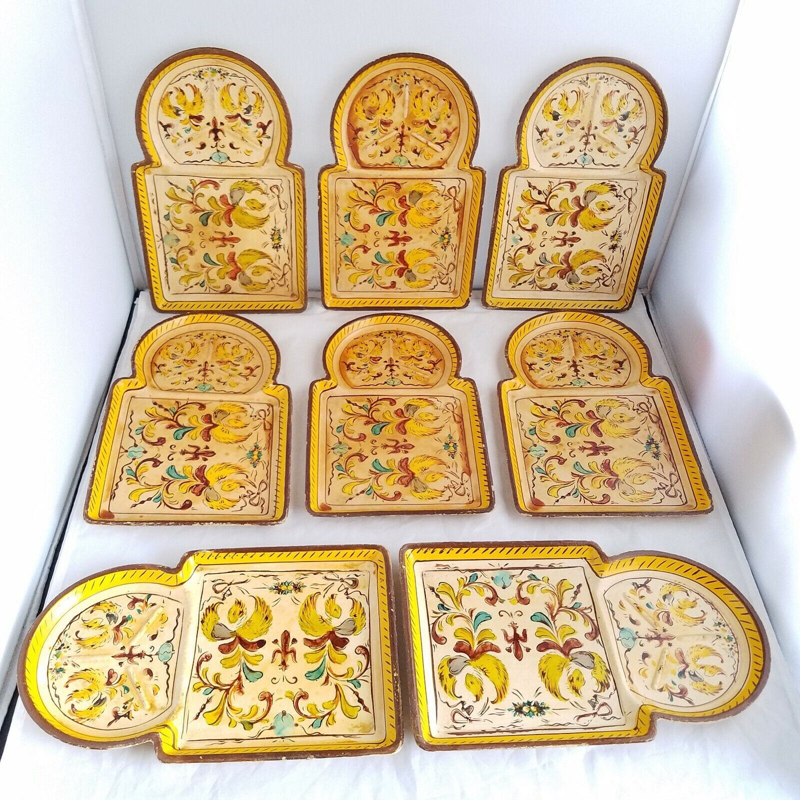 8 Vintage Highmount Japan 1950s Floral Paper Mache Snack Trays Serving Dishes