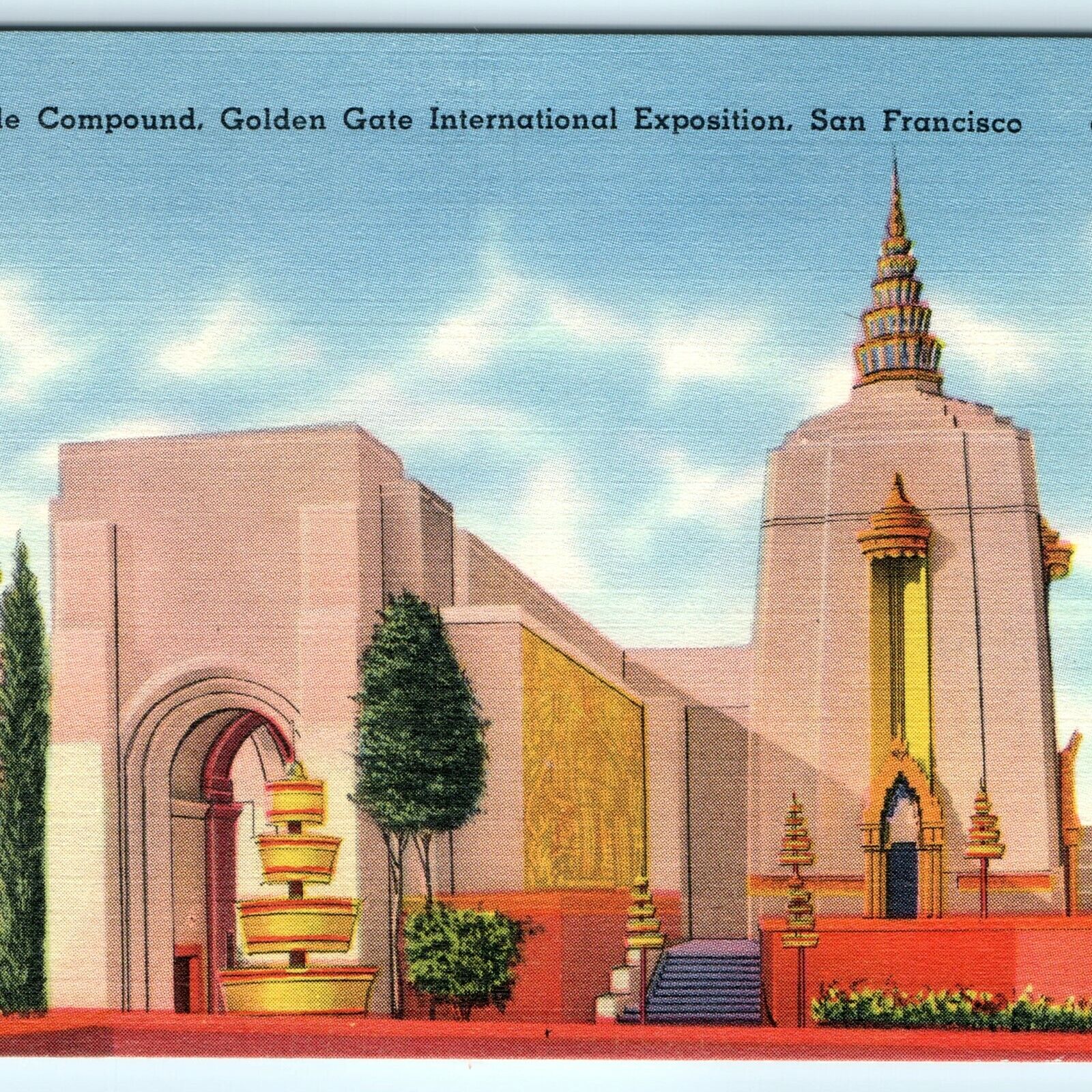 1939 Temple Compound Golden Gate Exposition Official Post Card San Francisco A30