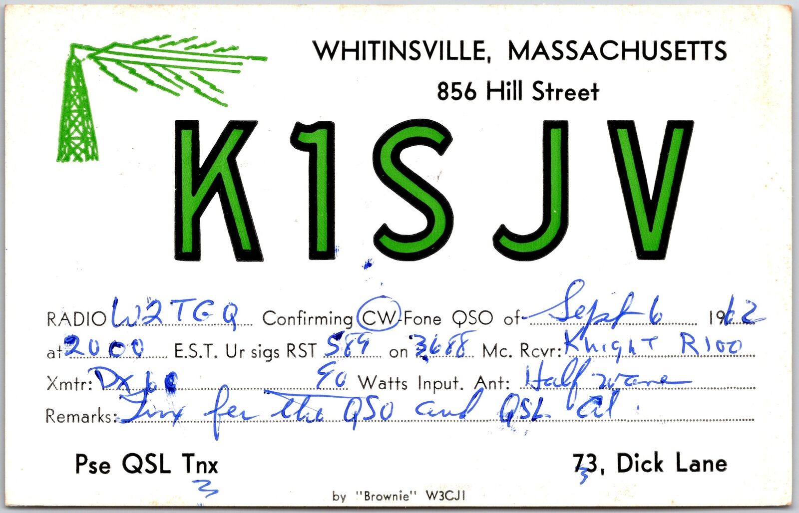 1963 QSL Radio Card Code WN5CAT Jackson MS Amateur Radio Station Posted Postcard