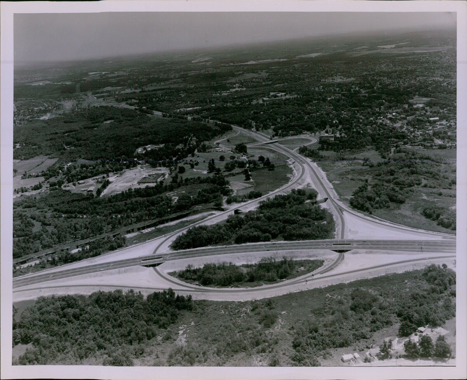 LG782 1962 Orig Photo MASSACHUSETTS HIGHWAYS Aerial View Winding Roads Traffic