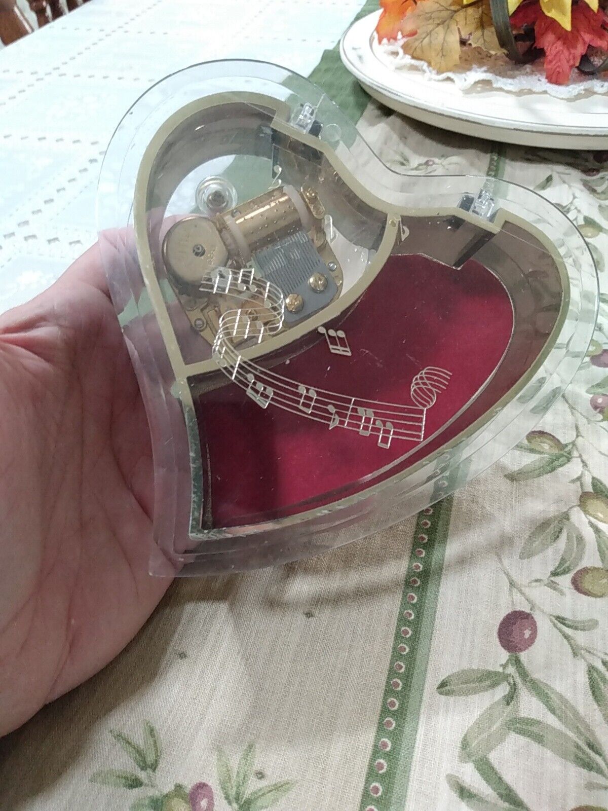 Vintage Laurel Heart Shaped Music / Trinket Box Made In Japan  Working 