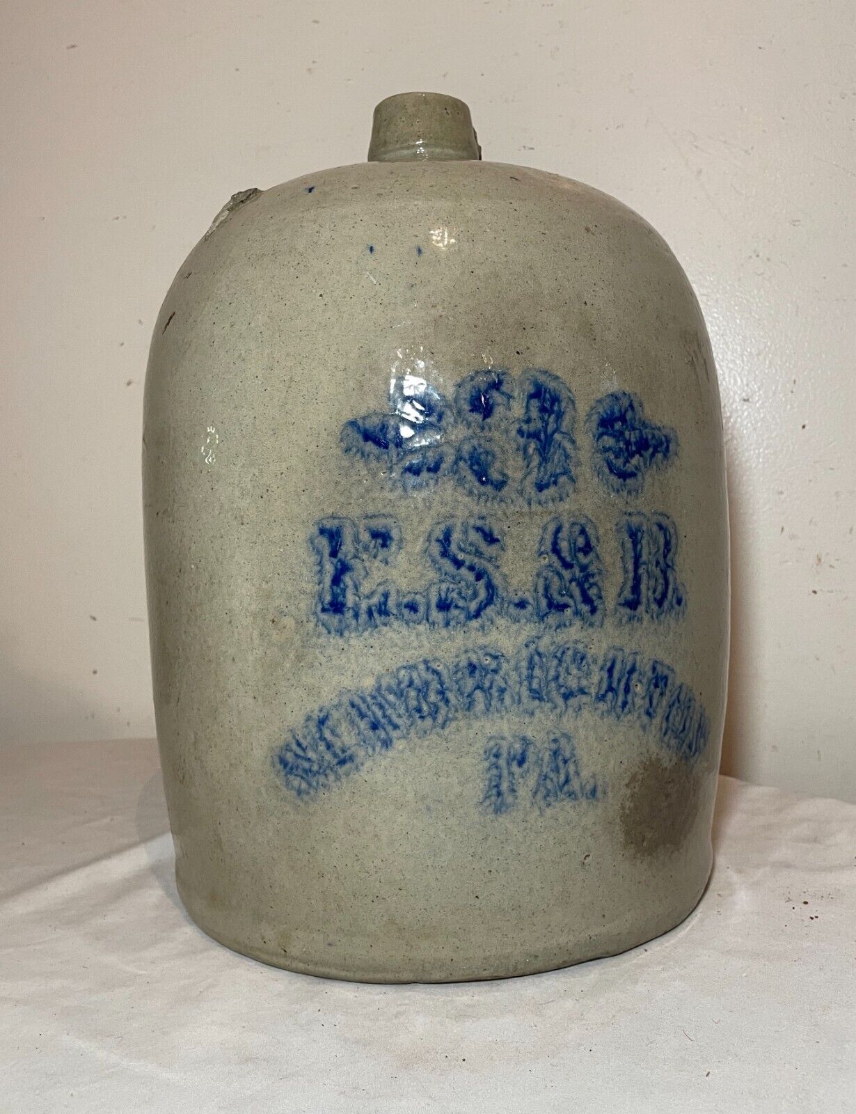 Antique 1800's E.S. & B. New Brighton 3 stoneware salt glazed cobalt pottery jug