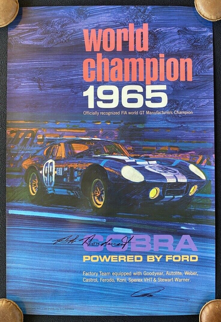 SIGNED 1965 Sebring 12 Hrs Shelby COBRA Daytona Poster Peter Brock Bob Bondurant