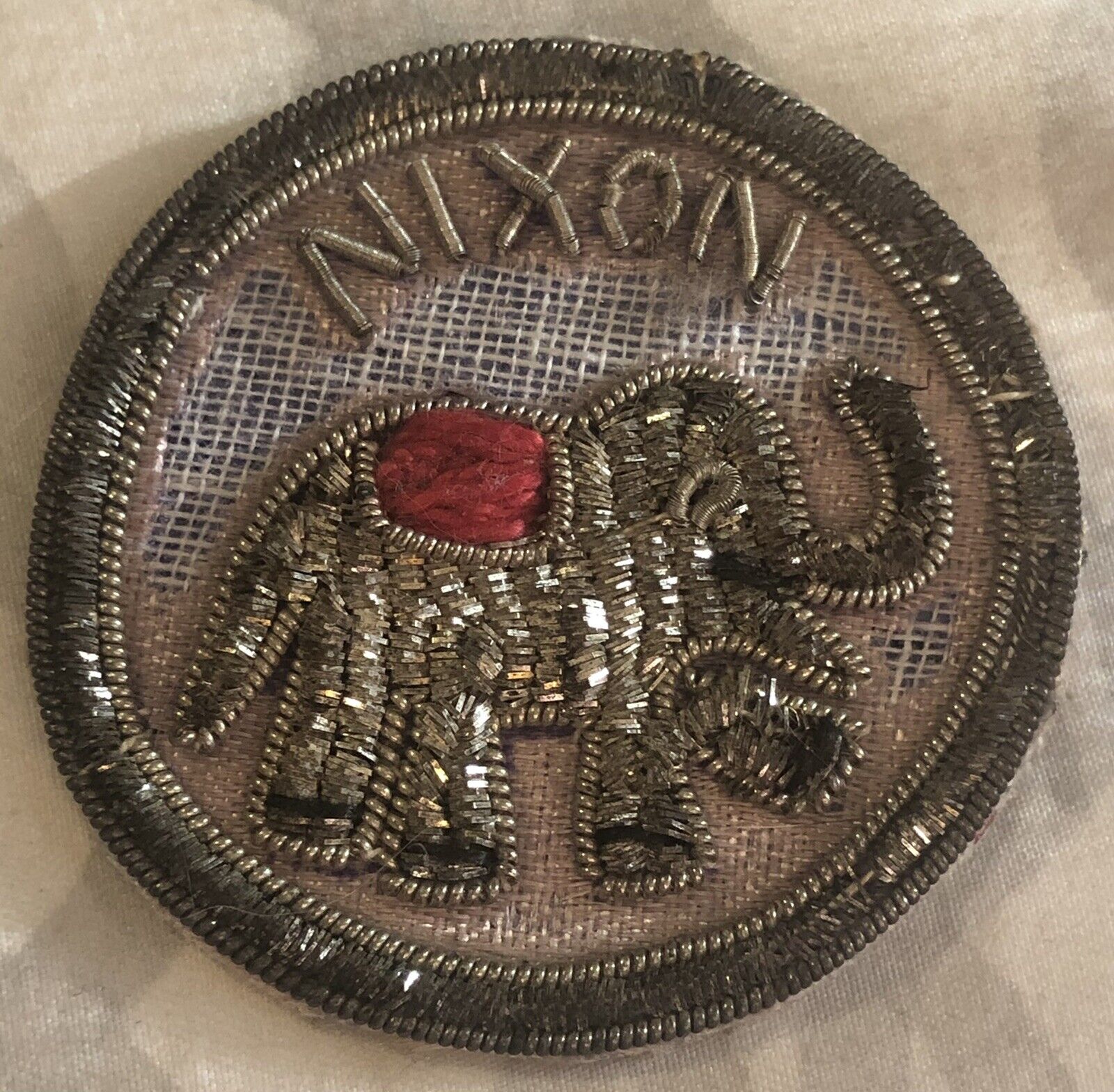 Vintage Richard Nixon Elephant Handmade Pin Brooch Beads 1-3/4\