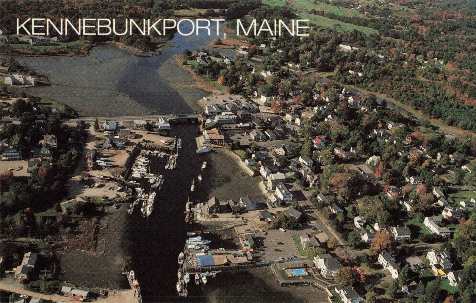 Kennebunkport ME Maine, Aerial View River at Low Tide, Vintage Postcard