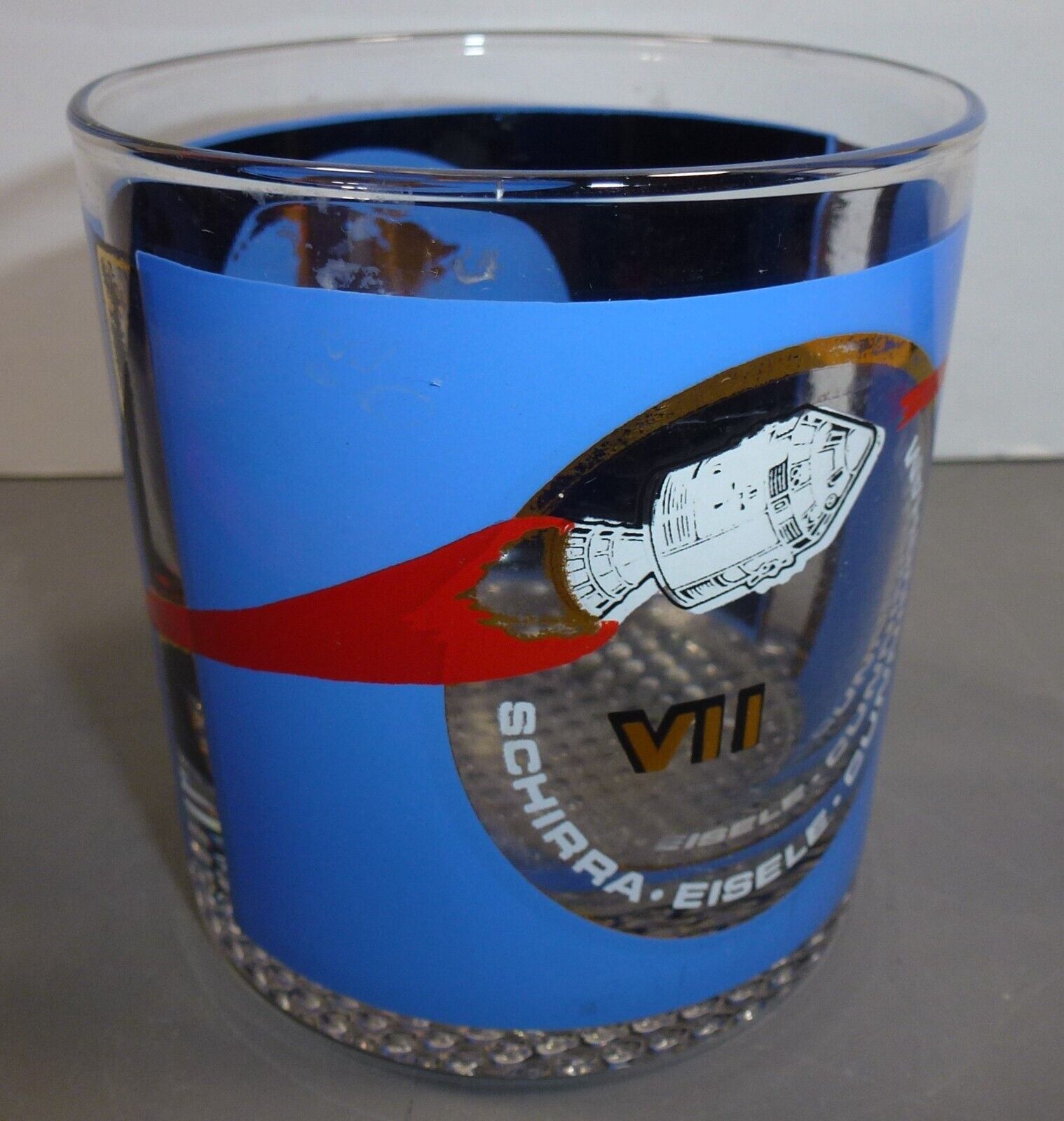 NASA Vintage Apollo VII Cocktail Glass Schirra-Eisele-Cunningham Gold Plated