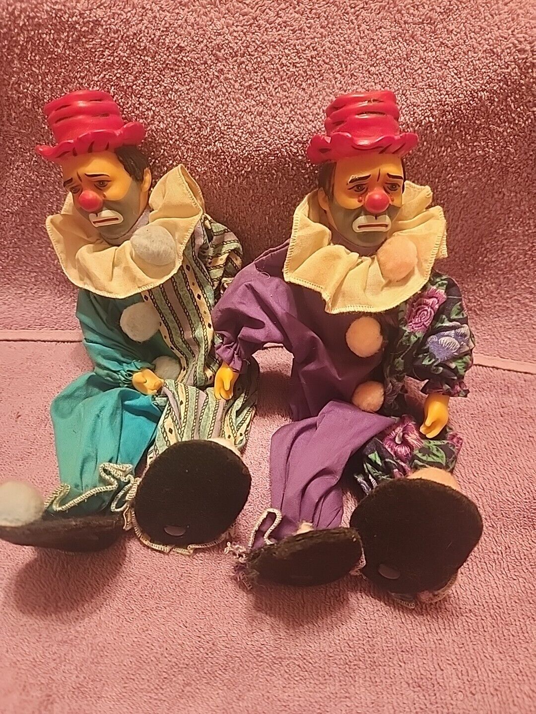 Vintage 1980s Homemade Emmitt Kelly Sad Hobo Clowns With Handmade Clothes