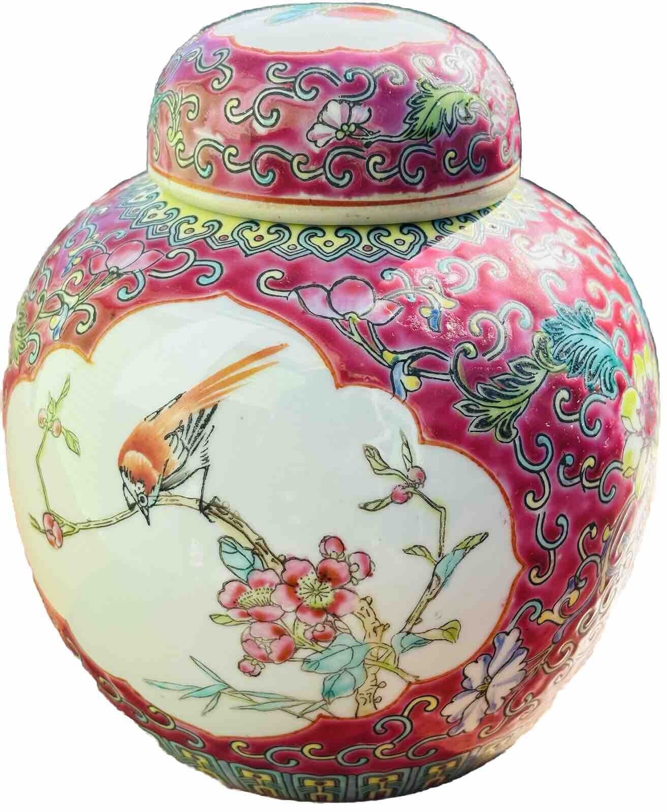 6.5”x5” CHINESE FAMILLE ROSE RED PORCELAIN GINGER JAR