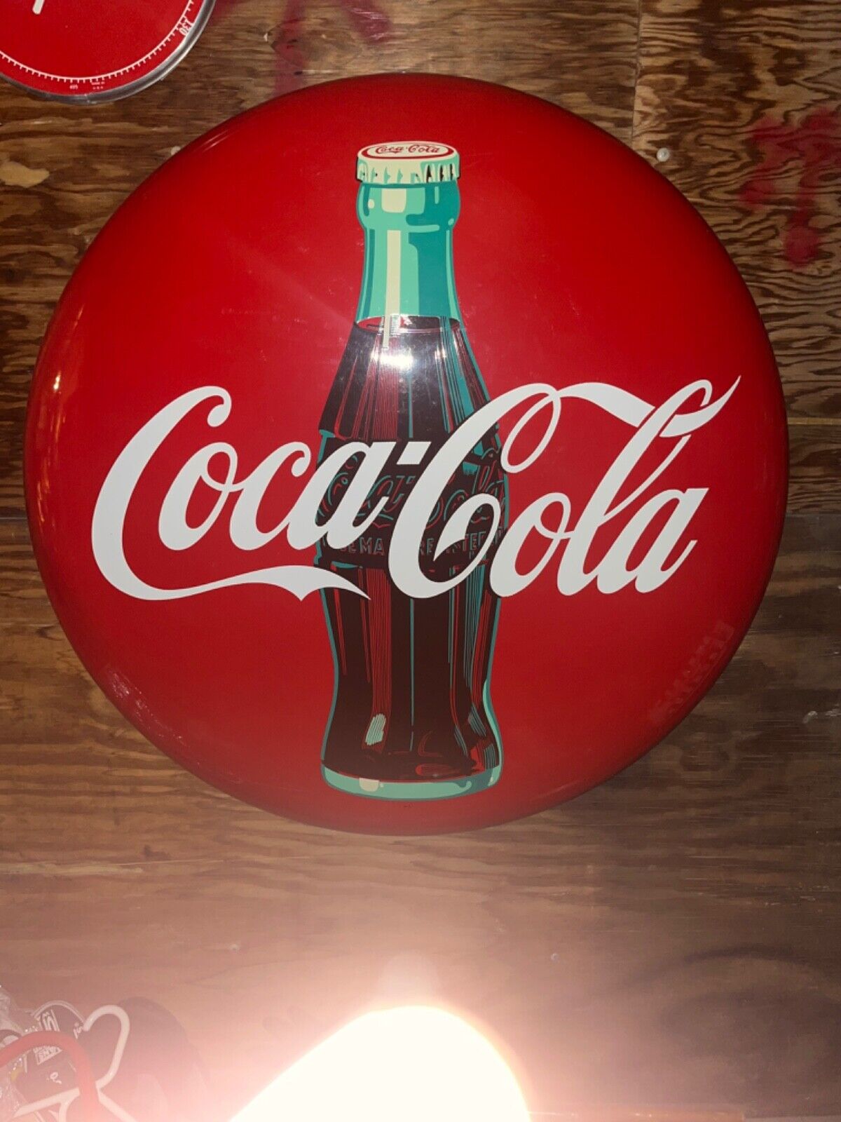 antique 1940s coca cola Button sign. very beautiful piece to add to a collection