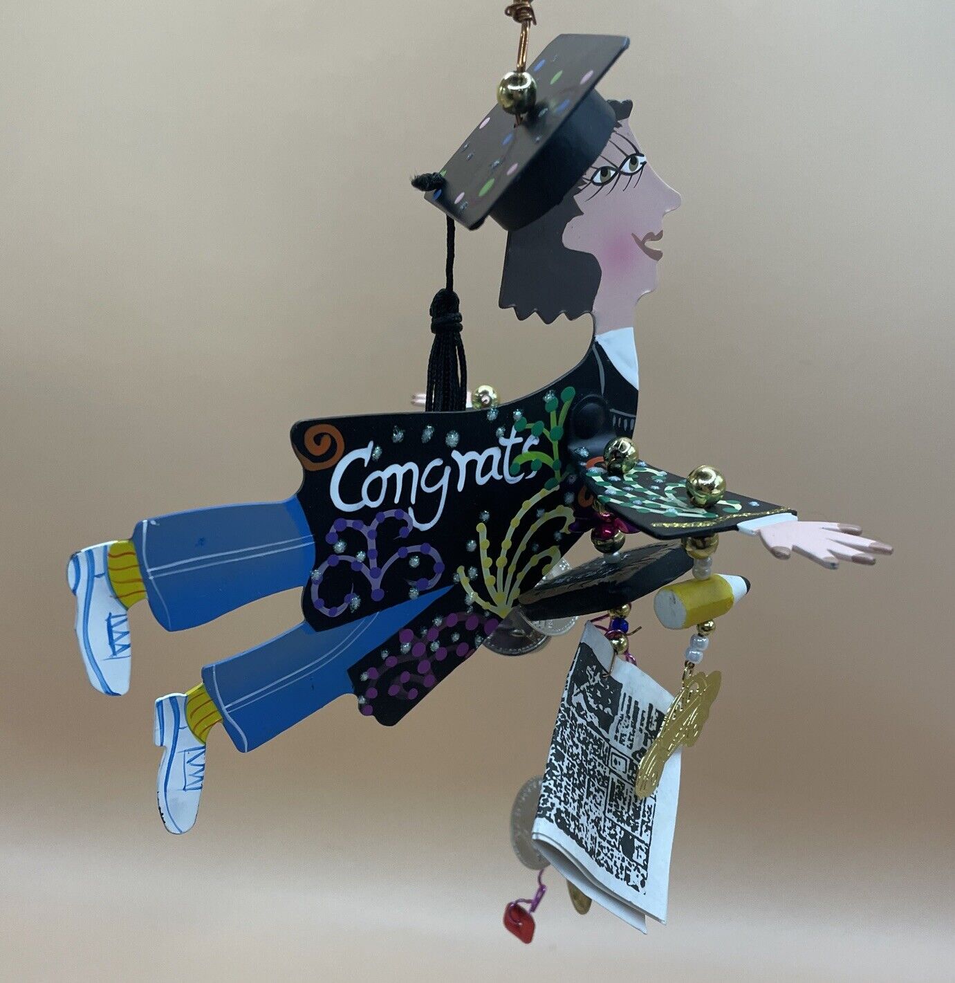 Karen Ross Fanciful Flights Silvestri GRADUATION BOY Metal Ornament w/ Charms