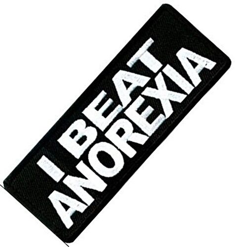I Beat Anorexia iron on/sew on cloth patch 85mm x 30mm (cp)