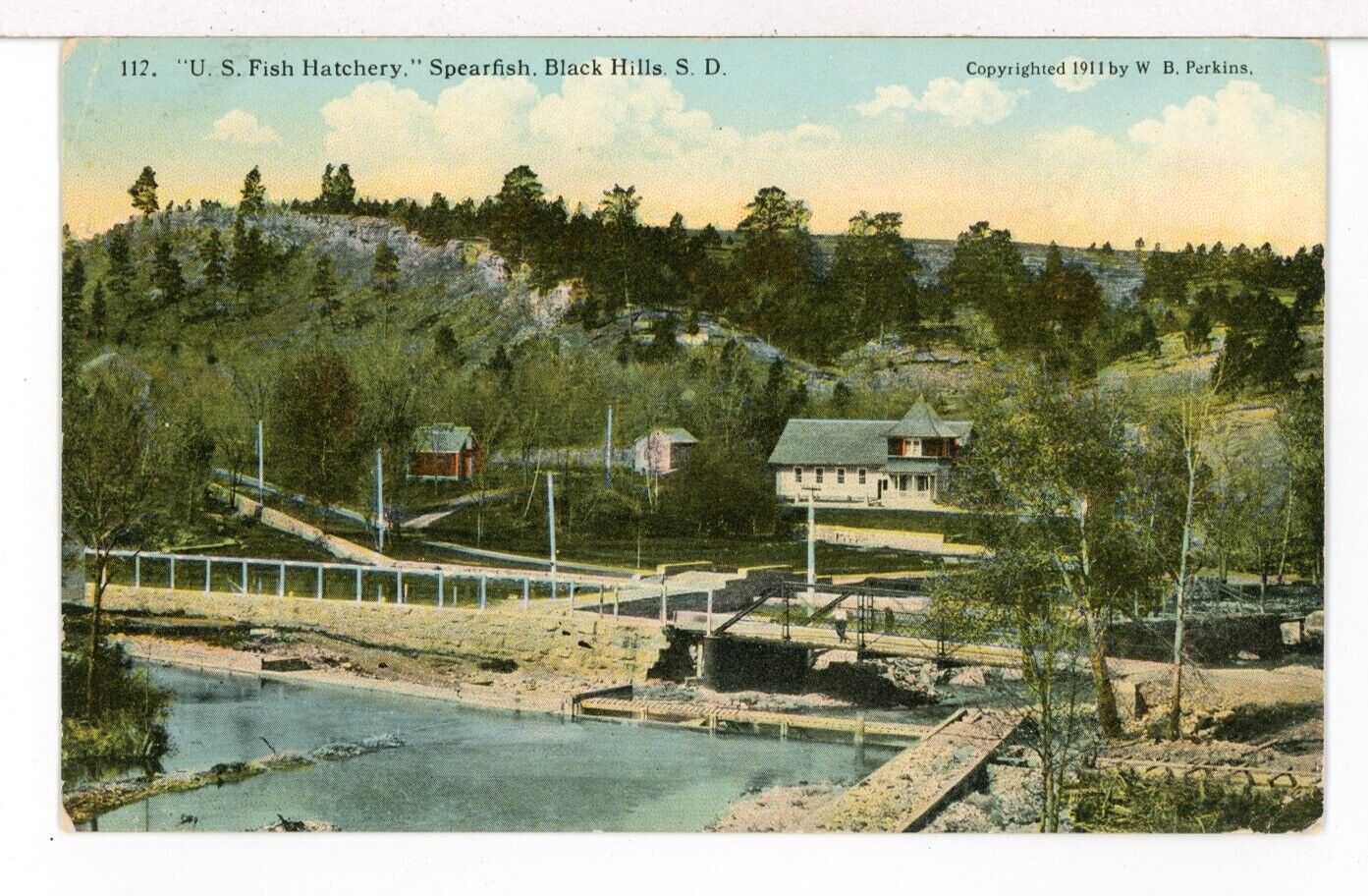 1911 - U. S. FISH HATCHERY, Spearfish Creek, Spearfish SD Postcard