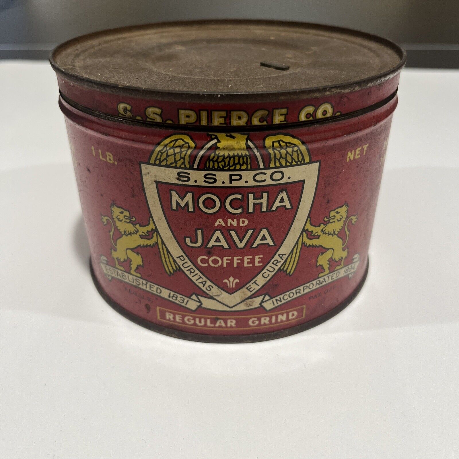 1 pound Java & Mocha Coffee Tin S.S. Pierce And co. Antique RARE