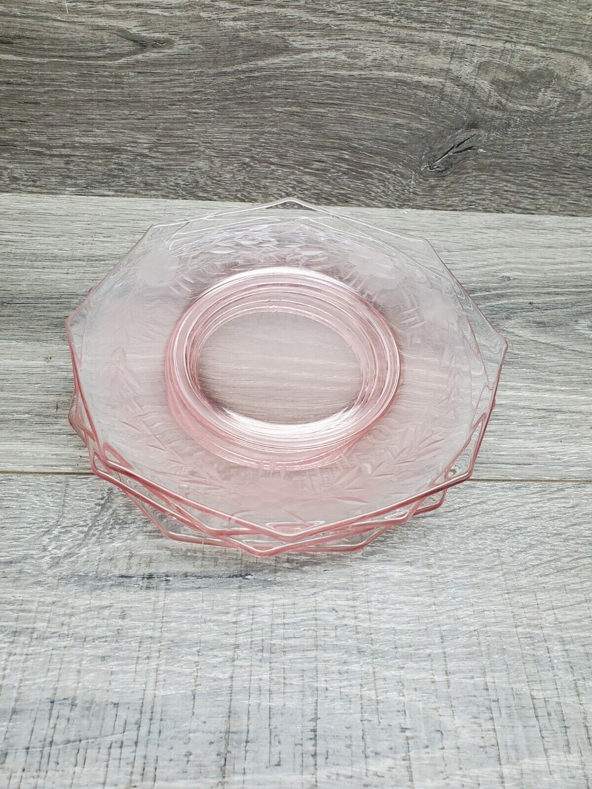 Pink Depression Glass Plates Set Of 4 Wheat & Flower Design  7\