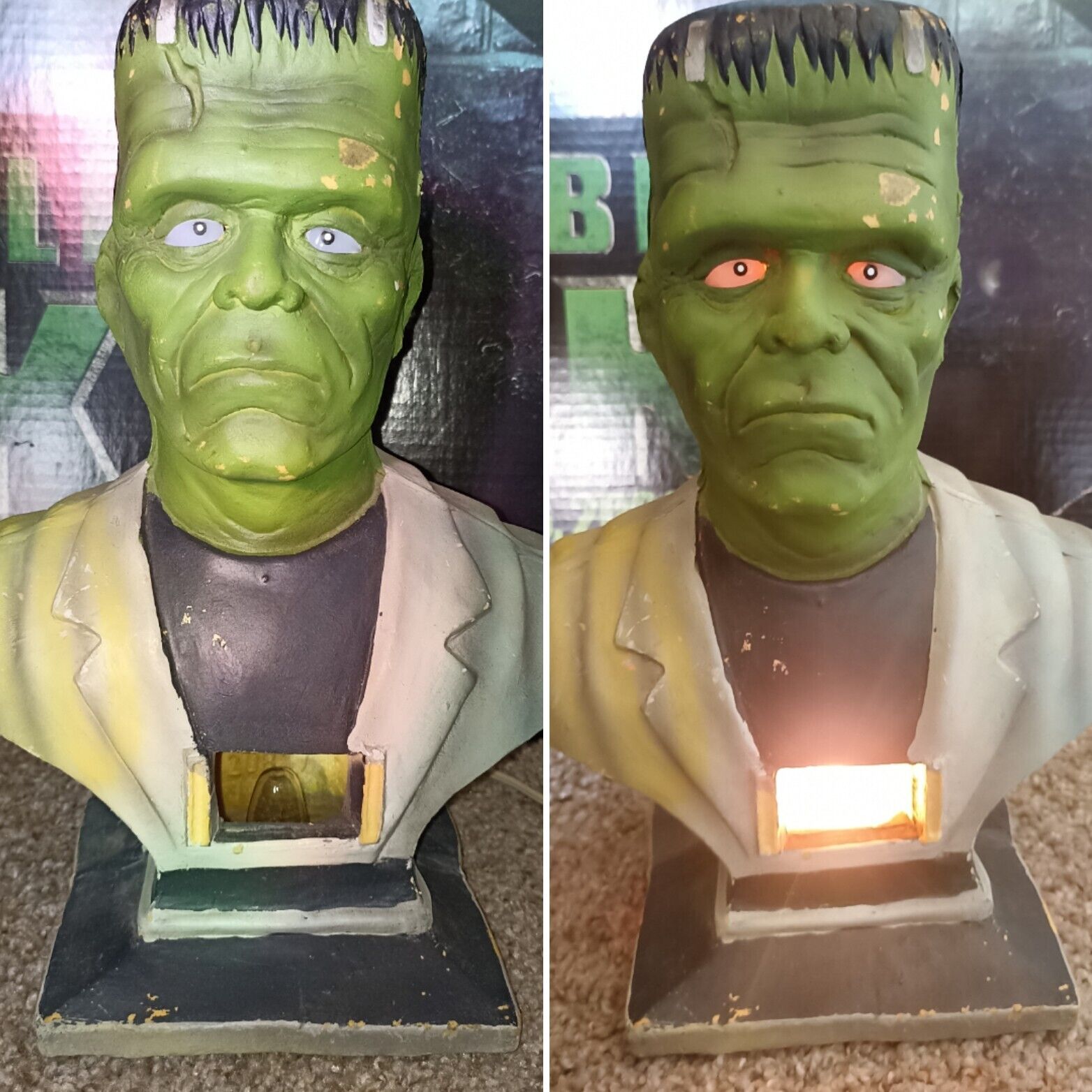 VTG 1997 Universal Studios Frankenstein Light-up Bust by Trendmasters Halloween