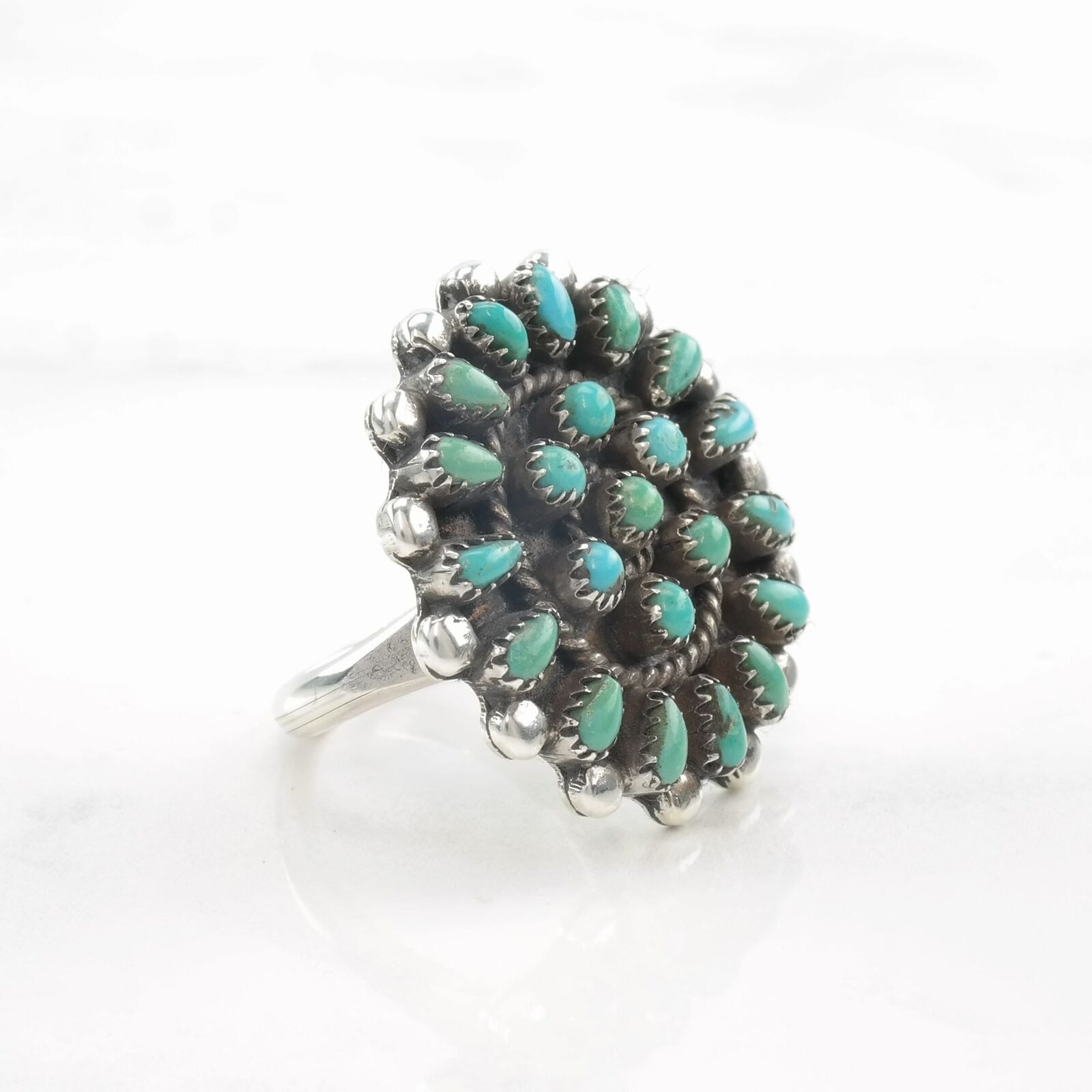Vintage Native American Ring Turquoise Cluster Sterling Silver Size 6 1/2