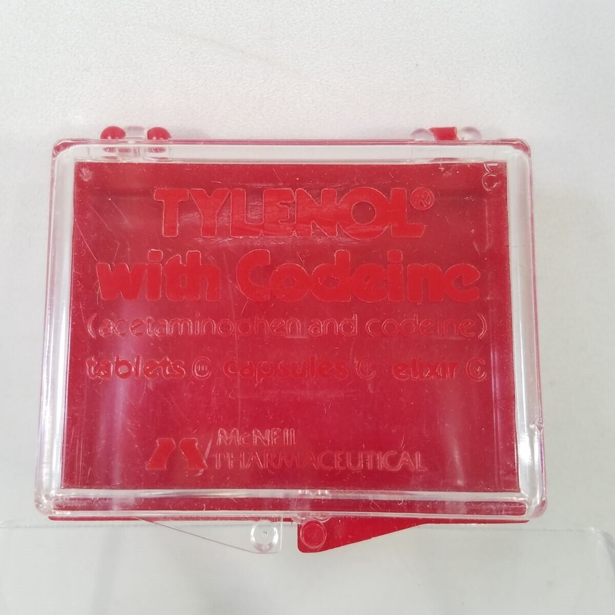 Vtg Empty Tylenol Codeine McNeil Pharmaceutical Red & Clear Plastic Box Promo