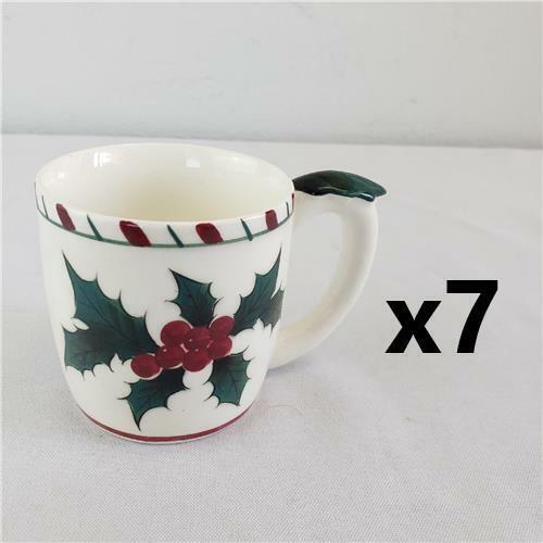= Lot of 7 Vintage Lefton\'s Hand Decorated Holly Berry Leaf Cup Japan #210 1955