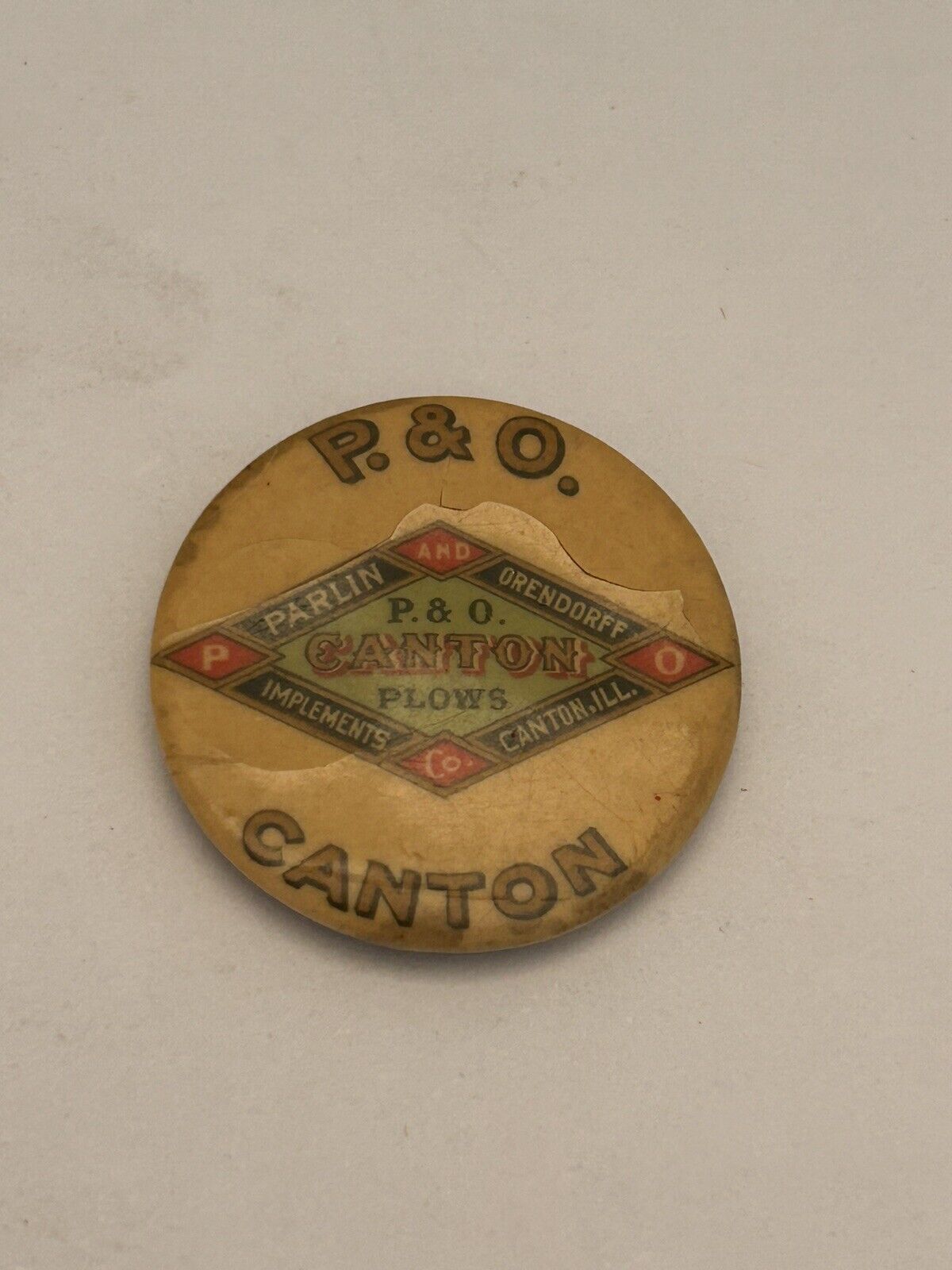 Vintage P & O Canton IL Plows And Implements Pin Pin Back button