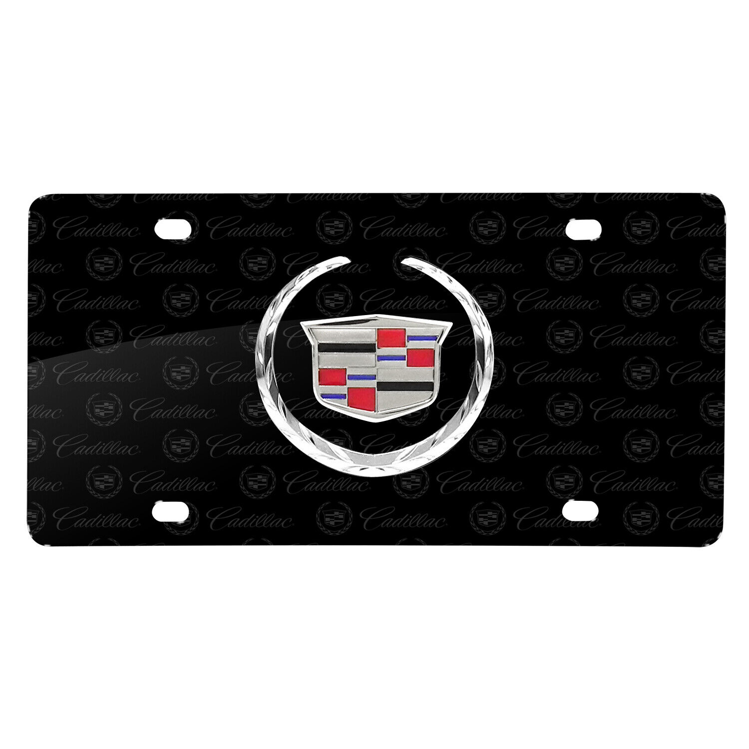 Cadillac 3D Logo on Logo Pattern Black Aluminum License Plate
