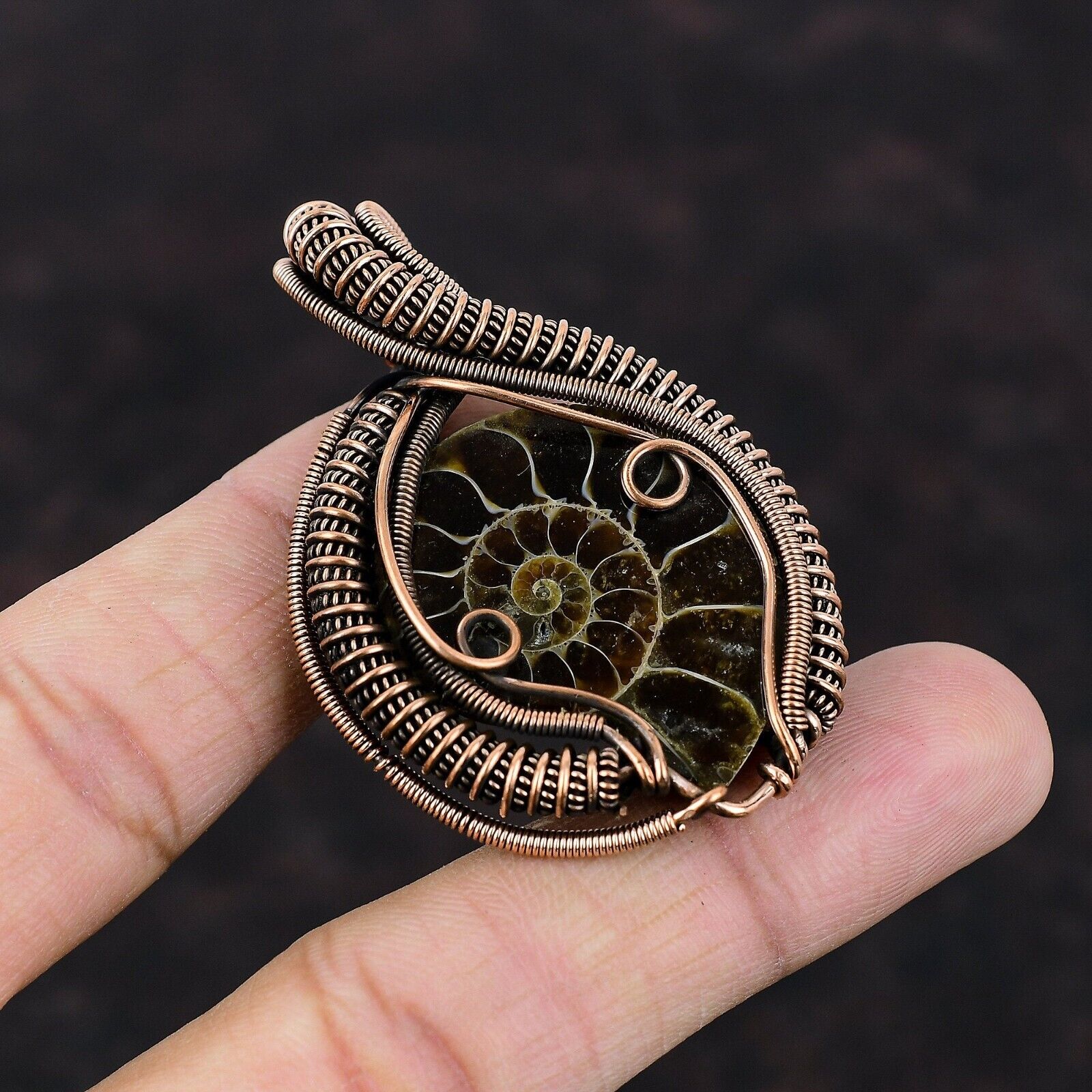 Ammonite Fossil Pendant Copper Wrapped- Made by Real Witches in INDIA