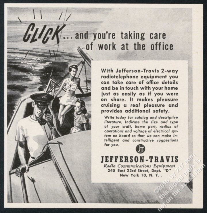 1946 Jefferson Travis 2-way radio telephone sailboat art vintage print ad
