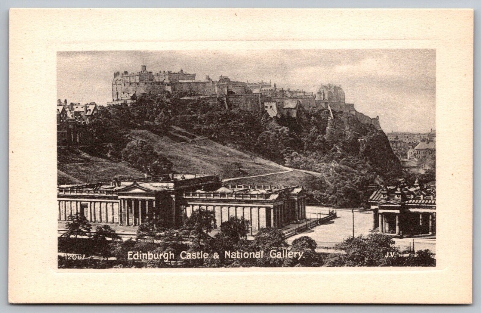 Edinburgh Scotland Edinburgh Castle & National Gallery Scenic BW Postcard