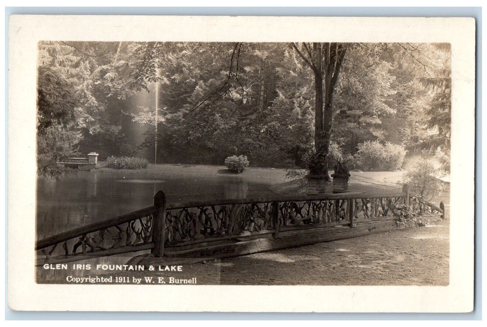 1913 View Of Glen Iris Fountain & Lake RPPC Photo Posted Antique Postcard