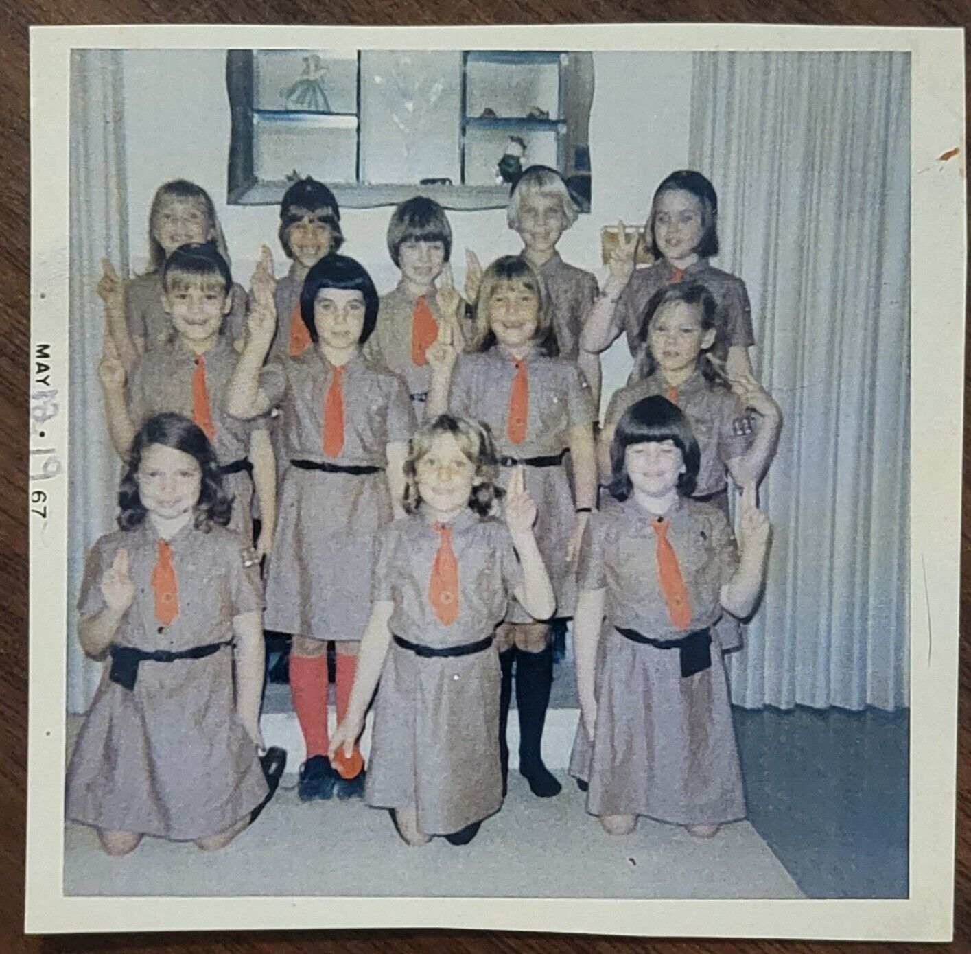 Young American Girl Scouts Brownies Pledging Found Photo Vintage Original