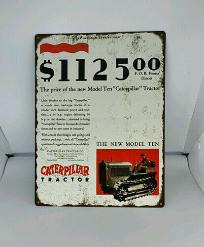 1929 Caterpillar Tractor New Model Ten 10 Track Man Cave Metal Sign 9x12