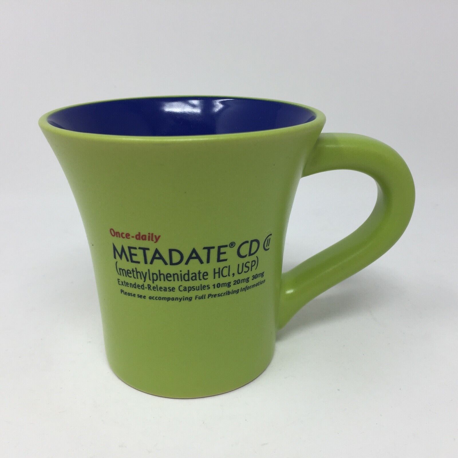 Lannett Co Metadate CD Ritalin Drug Representative Promo Green & Blue Coffee Mug