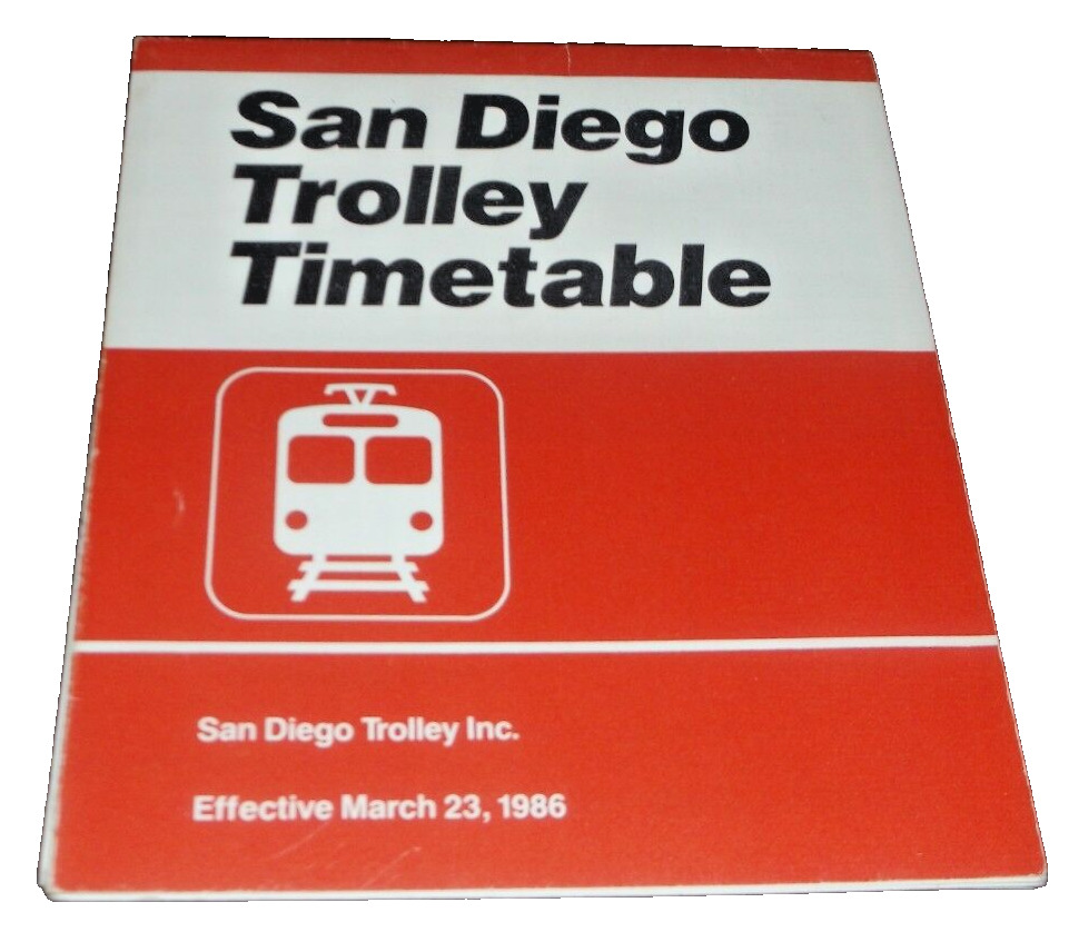 MARCH 1986 SAN DIEGO TROLLEY TIMETABLE