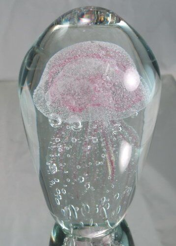 M Design Art Glass Handcraft Huge Pink Jellyfish in Sculpture (Solid) Paperw...