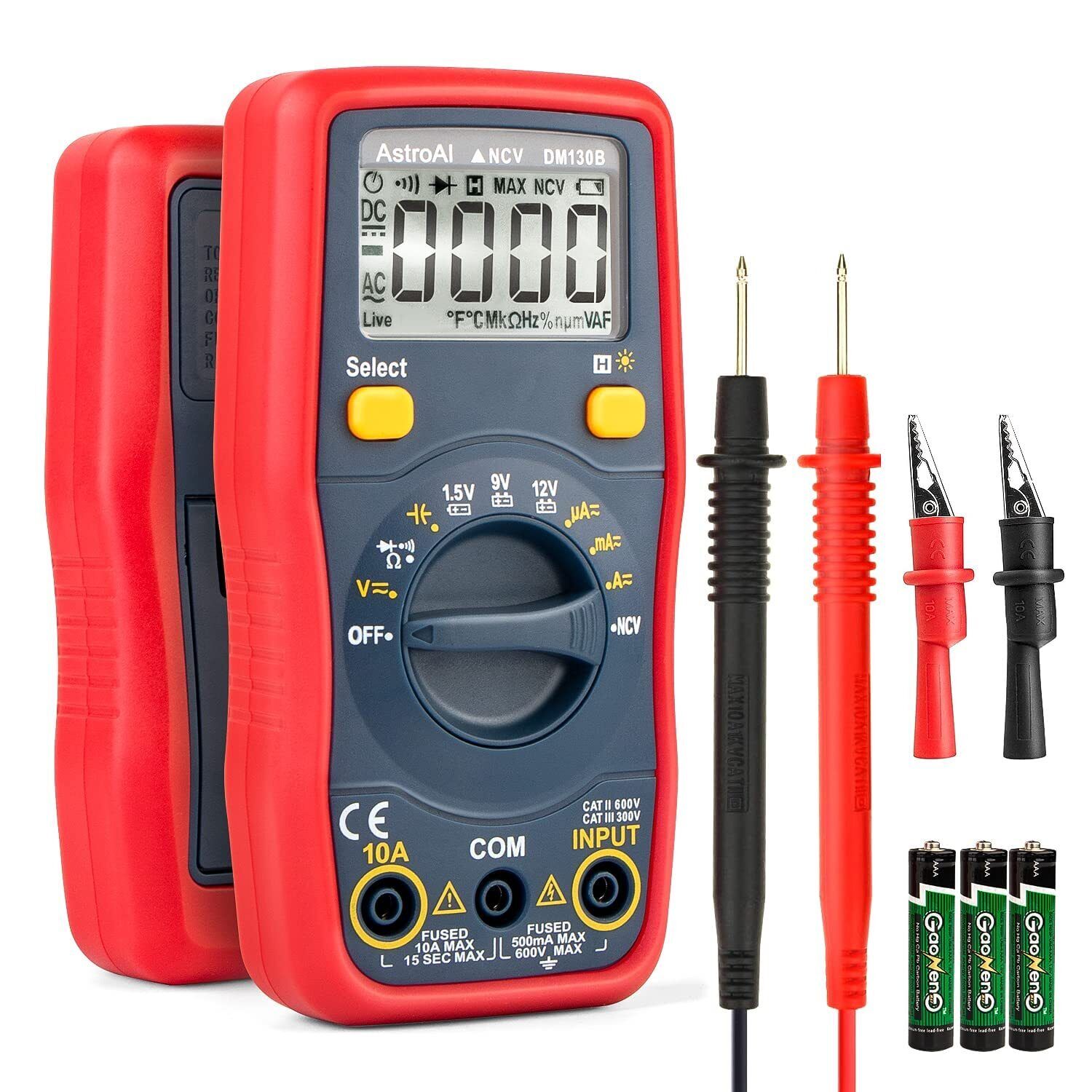 Astroai Tester 4000 Count Digital Multimeter Battery ASIDM130B-JP-F Red