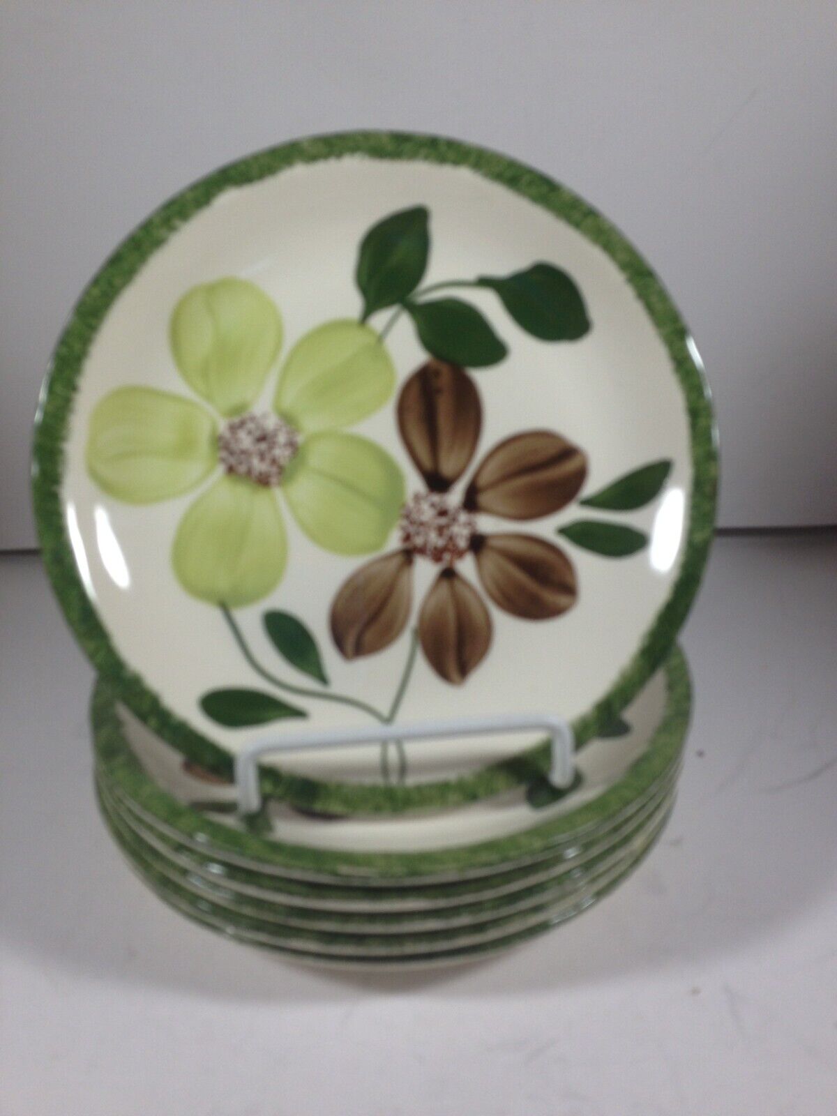 Southern Potteries Blue Ridge GREEN BRIAR 6-1/4” Bread Butter Plate Set of 6