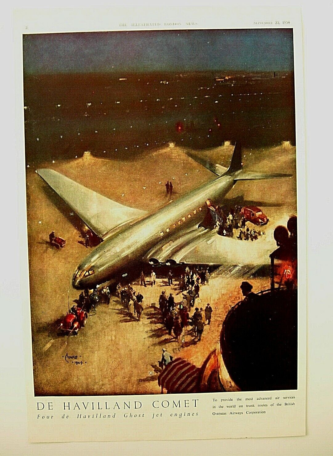 Original Vintage Colour Advert De Havilland Comet Jet Airliner 1950 NM