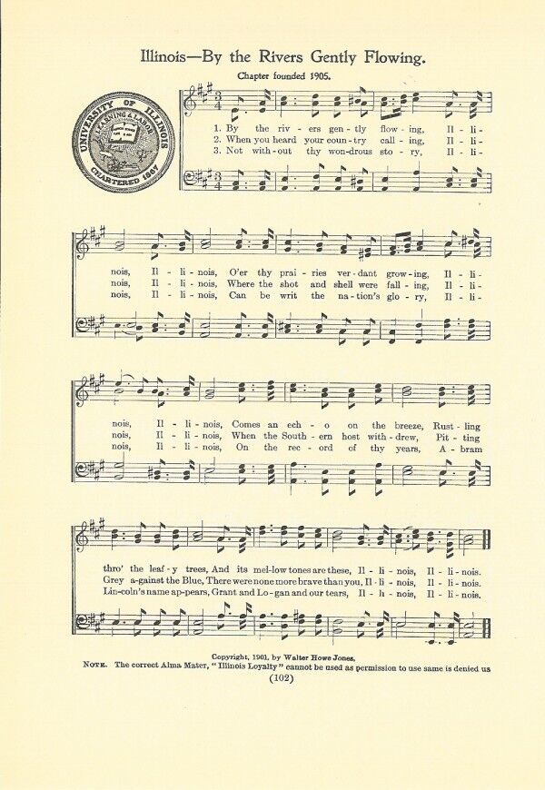 UNIVERSITY OF ILLINOIS School Song w/ Seal c1937 