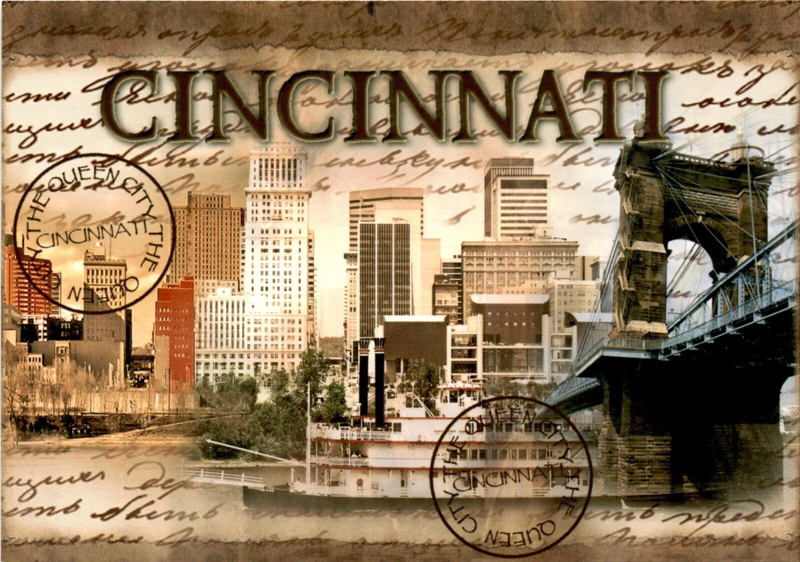 Vintage Cincinnati skyline postcard, eco-friendly & made in USA