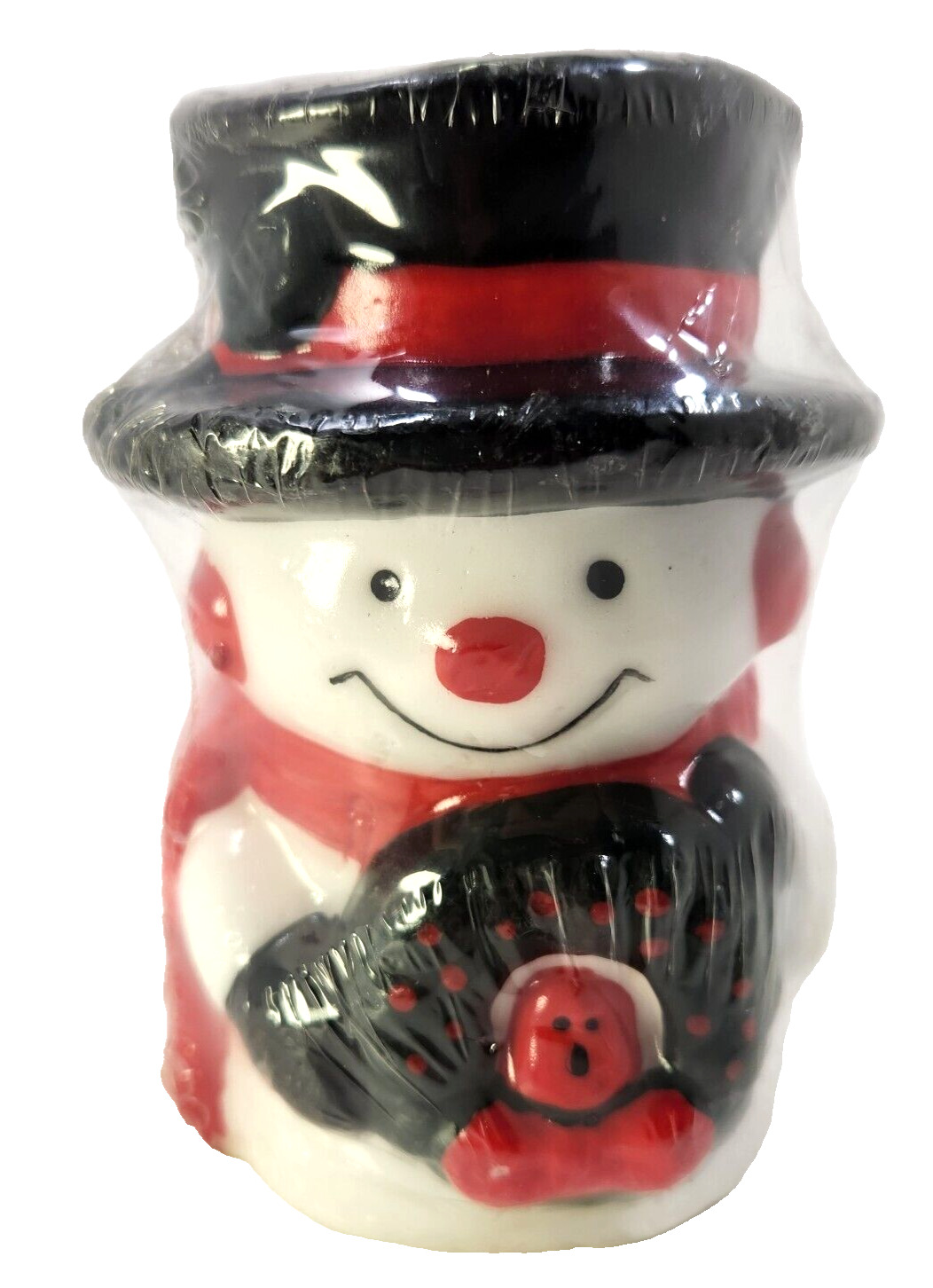Snowman Shaped Figure Candle Wreath Top Hat Christmas Vtg look In Plastic *READ