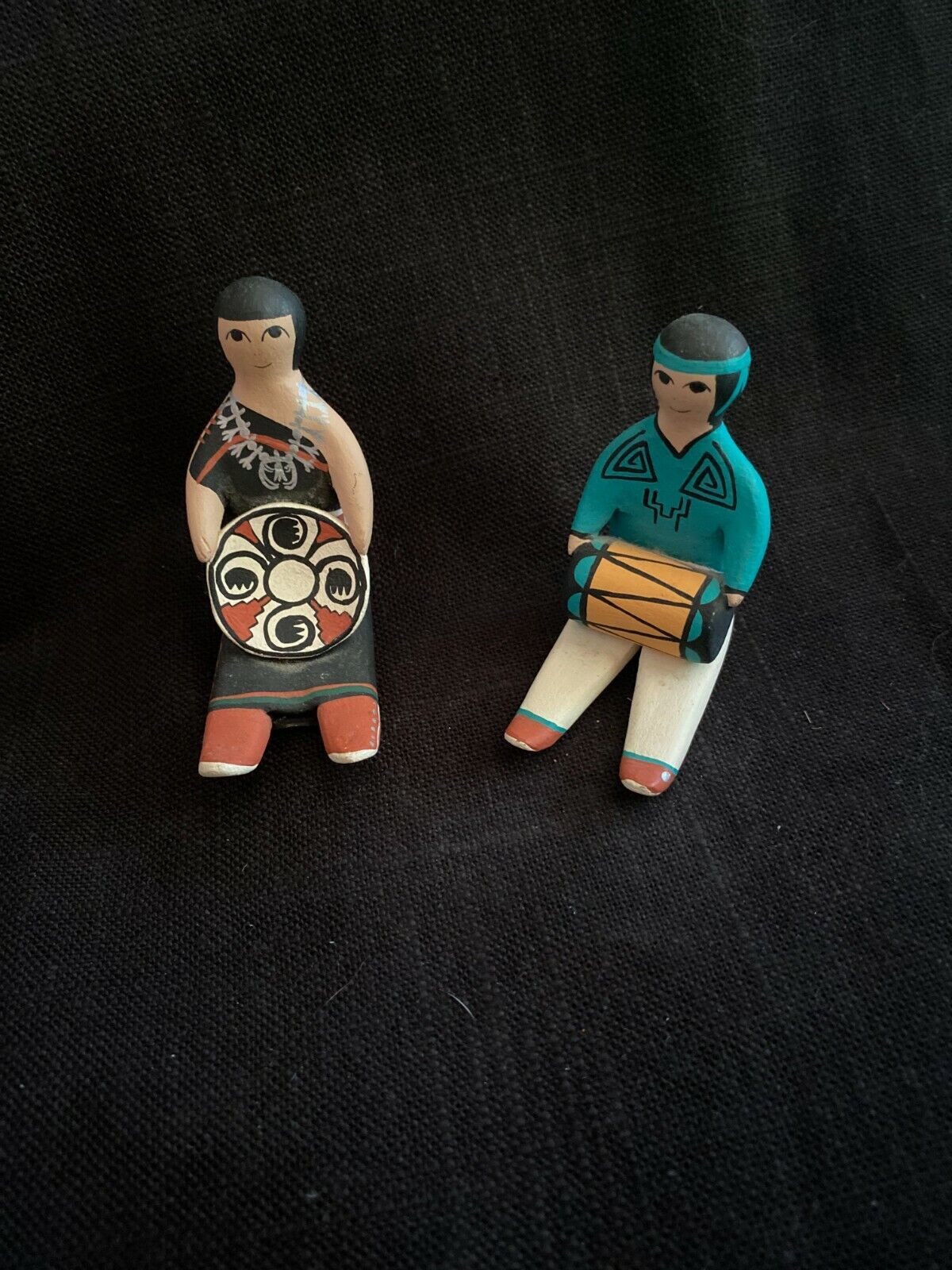 Cochiti  Pueblo Man w/Drum & Woman with Plate Figures Mary E. Quintana