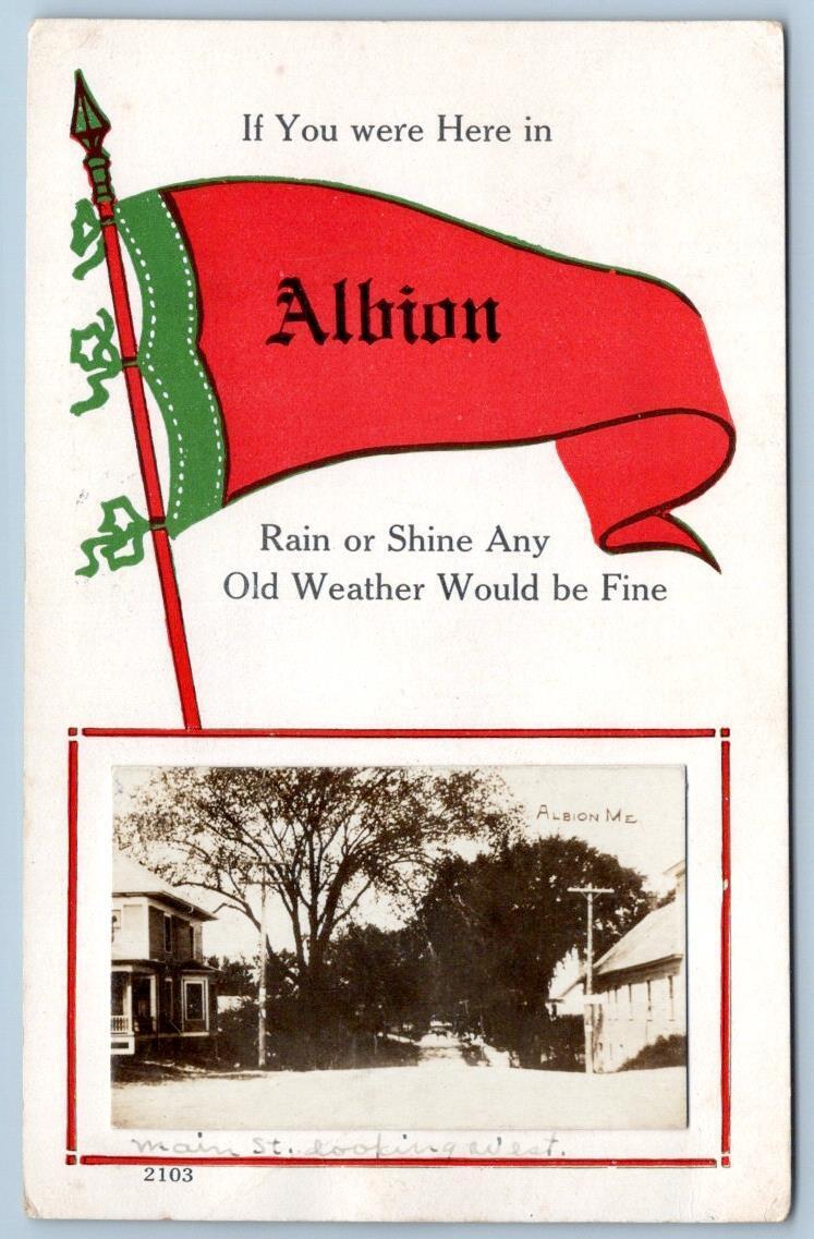1914 RPPC PENNANT MAIN STREET ALBION MAINE RAIN SHINE WEATHER FINE POSTCARD