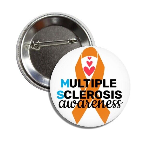 2 x MS Awareness / Multiple Sclerosis Buttons (medical alert, 25mm, badges)