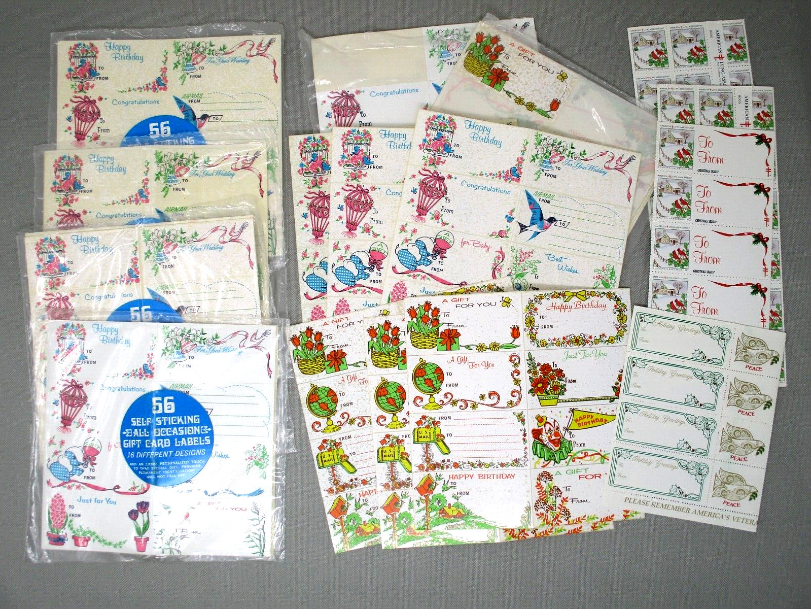 Vintage Gift Tag Labels Self Adhesive All Occasion American Lung Assoc Lot Stick