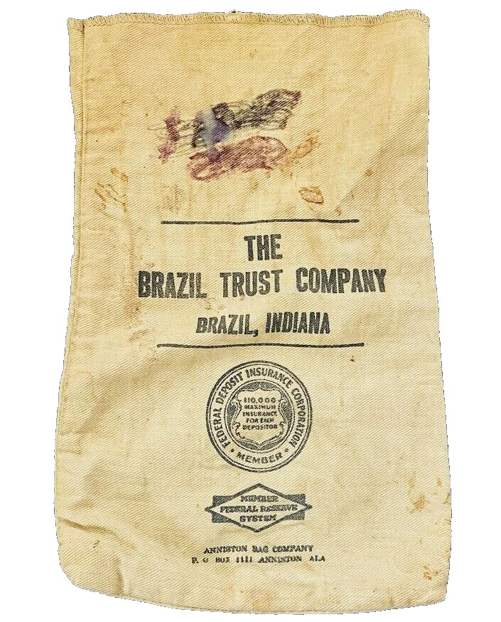 BRAZIL INDIANA Trust Co. Bank Deposit Bag Vintage Cloth Banking Bags Clay Co. IN