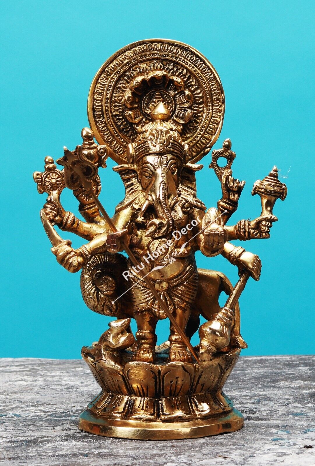 Brass Lord Ganesha Golden Statue Ganapathy Idol Dhristi Ganesh Figurine Decor