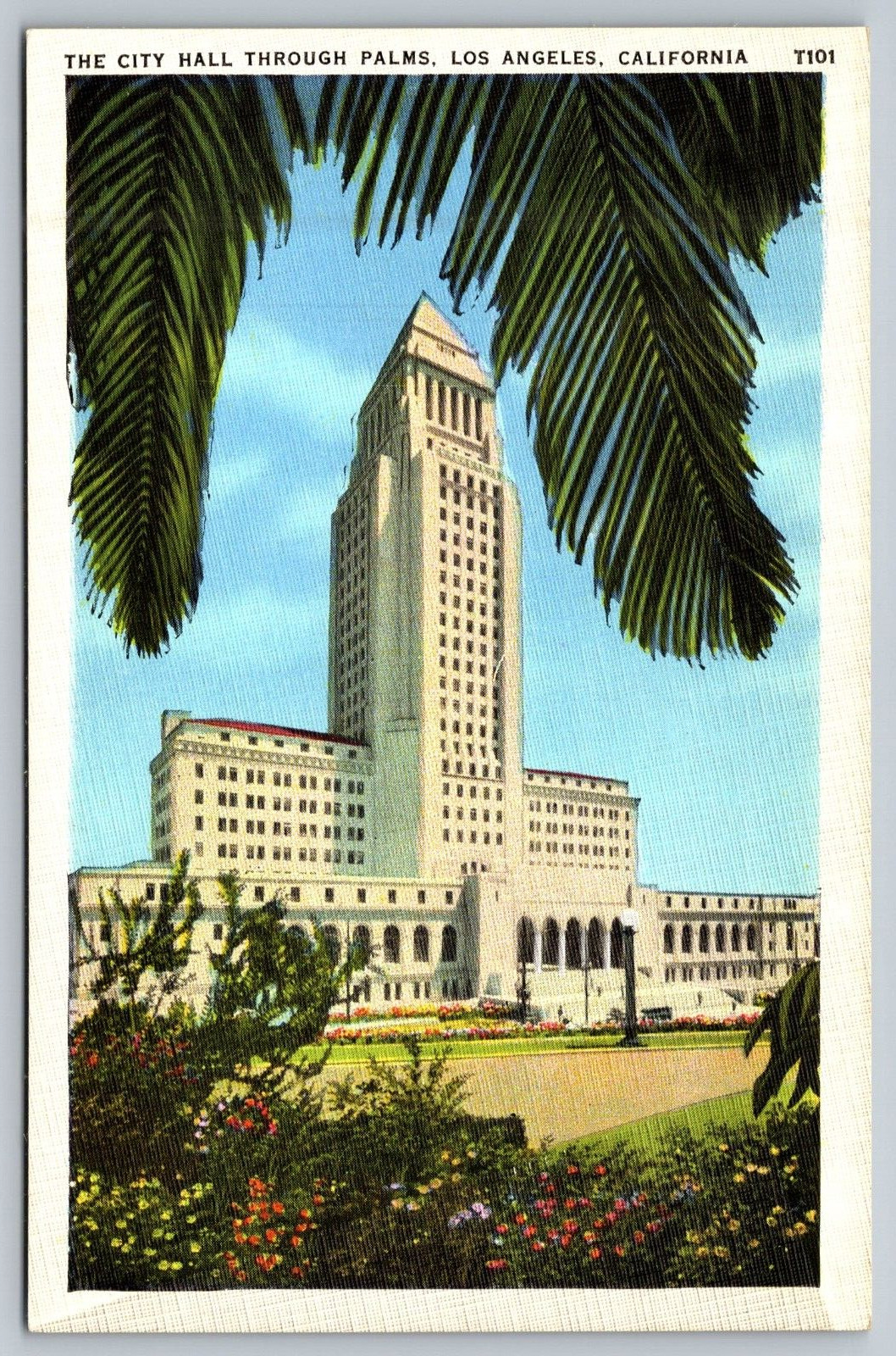 Postcard CA Los Angeles City Hall Through The Palms 