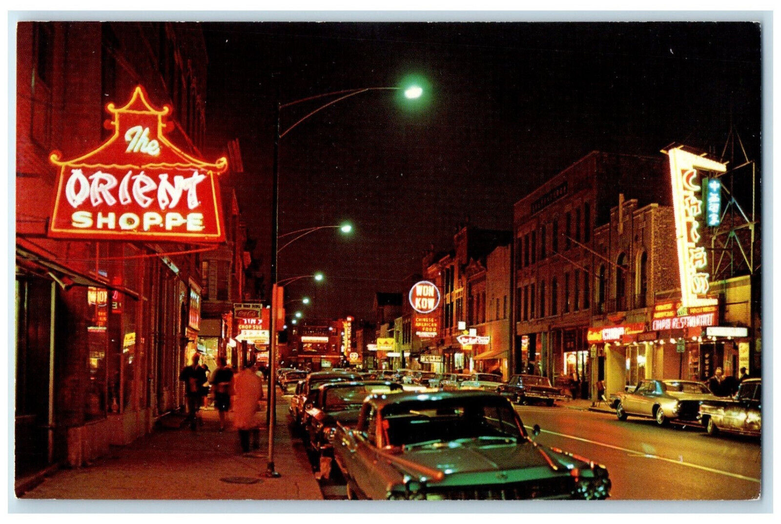 c1960's The Orient Shoppe Chinatown at Night Chicago Illinois IL Postcard